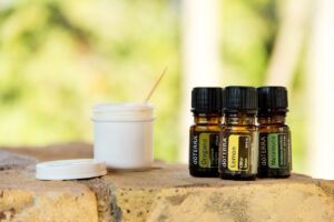 Immagine di un repellente per zanzare fai-da-te in un flacone, circondato da ingredienti naturali.